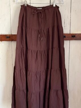 House of Harlow Tiered Drawstring Maxi Skirt - Brown